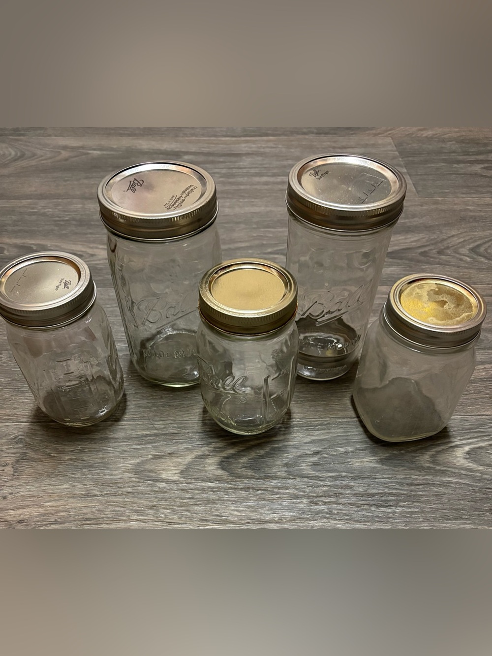 Assorted Glass Mason Jars with Gold Metal Lids